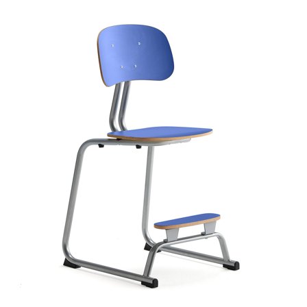 Klassenzimmerstuhl YNGVE, Kufengestell, silber, midnight blue, H 520 mm