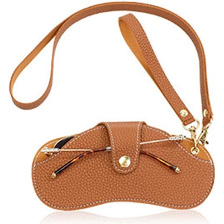 Briller Etui Semi Hard Rundt Hals Festet Belte Øyebeskyttelse Deksel Lær Solbriller Veske Hold Lesebriller Holder,Brun