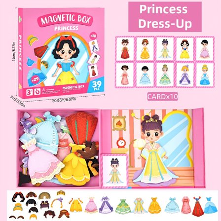 Magneettinen pukeutumispulmapeli, opettavainen hauska peli lapsille, jossa hahmoammatti- ja kuljetusprinsessakohtauksia – täydellinen matkalle-Fr[D]