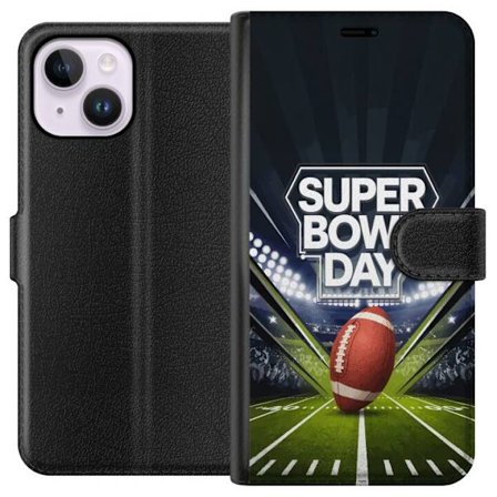 Yhteensopiva Lompakkokotelo Apple iPhone 14 Plus Super Bowl Day juliste, jossa amerikkalainen jalkapallo valaistuksella varustetulla areenalla dramaat