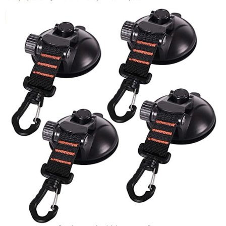 4 stk. Udendørs Bil Telt Sugekopper, Sorte Sugekopper med Rebkroge, Udendørs Sugekop Telt Gummi Blister Pen