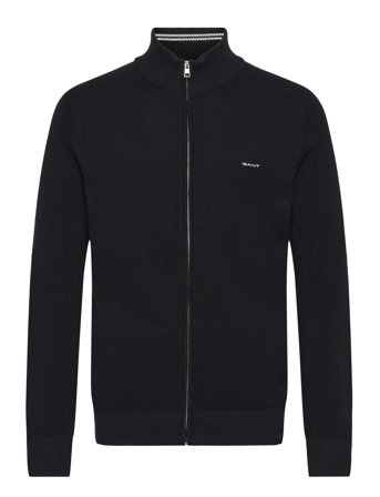 Cotton Pique Zip Cardigan Black GANT