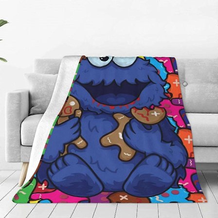v1408 Tepper Varmt Mykt Teppe Reisekontor Sesame Streets Søt Cookie Monster Kaste Teppe Flanell Sengeteppe For Sofa Seng Sovesofa Sengeteppe