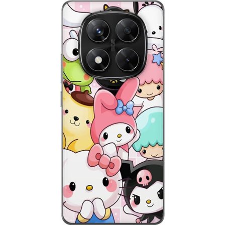Yhteensopiva Puhelinkuori Xiaomi Redmi Note 14 Pro Tiheä kuvio suloisia hahmoja, joilla on suuret silmät eri väreissä ja ilmeissä LABUBU-tekstillä
