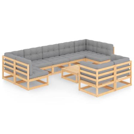 Vidaxl Loungegrupp Med Dynor 10 Delar Massiv Furu Grå