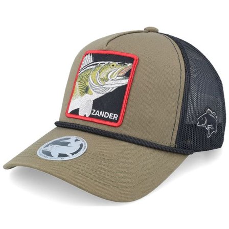 Skillfish - Svart trucker Keps - Zander Rope Olive/Black A-frame Trucker @ Hatstore