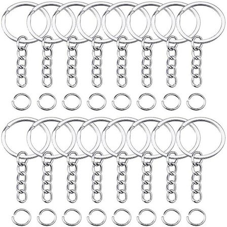50 st Nyckelringar Blanka Dela Med Länkkedja Och Öppna Ringar Metall Nyckelringar
