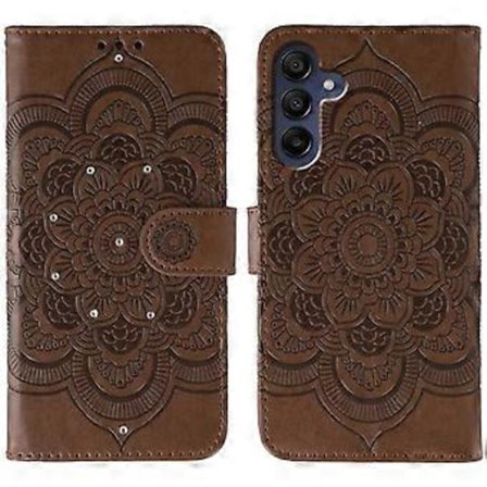 Yhteensopiva Samsung Galaxy A56 5G -kotelon kanssa, strassikoristeinen PU-nahkainen Mandala-kuvioitu puhelinkotelo rannehihnalla (ruskea)