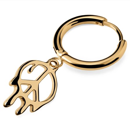 Fahrenheit | Złocisty topiący się kolczyk kółeczko peace dla mężczyzn - Kolczyki kółeczka z zawieszką