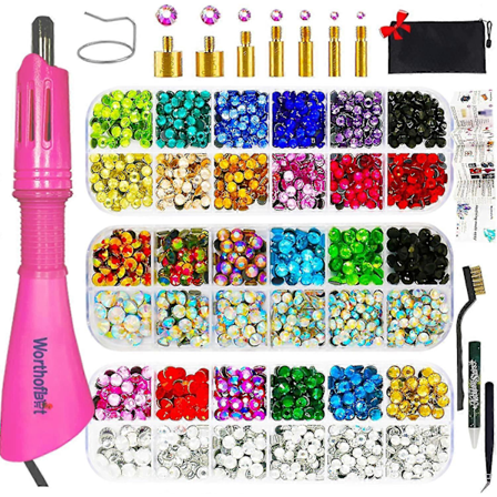 Rhinestone-asetin, Applicator Toolkit, Hot Fixed Wand Bedazzler Kit, 4080 kpl, Ab Crystal, Kirkas, 14 Väriä, 7 Kärkeä, 4 Jalokivikokoa, Pinsetit, , 