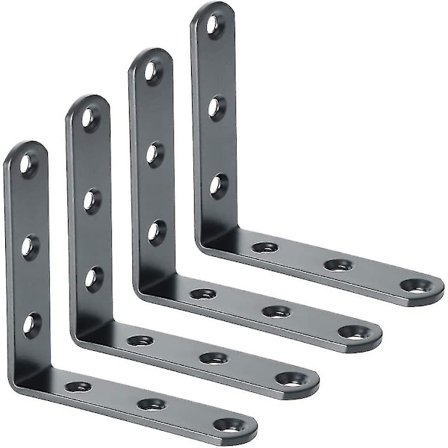 Wall Mount Shelf Brackets Metal Stamped Console Corner Bracket For Hanging Shelf, 80mm X 80mm, Stainless Steel Matt Black Finish, 4pcs, Ejm80b-4p