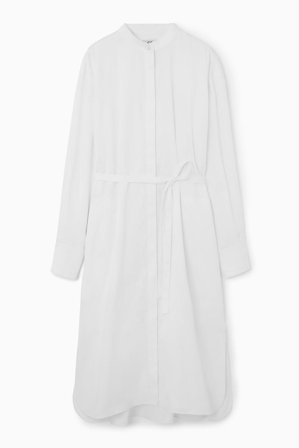 COS Damen Oversized-Hemdblusenkleid Mit Grandad-Kragen - Weiss