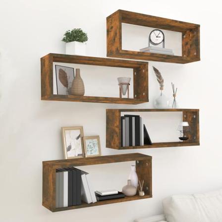 Vidaxl Vägghyllor 4 St Rökfärgad Ek 60x15x23 Cm Konstruerat Trä Brun