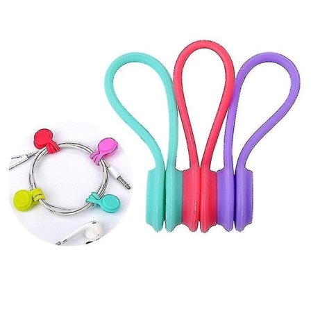 3 st Multifunktionell magnetisk hörlursupprullare Silikonsladd Organizer Trådhållare Kabel Bokmärke Key Ring Management (Slumpmässig färg)