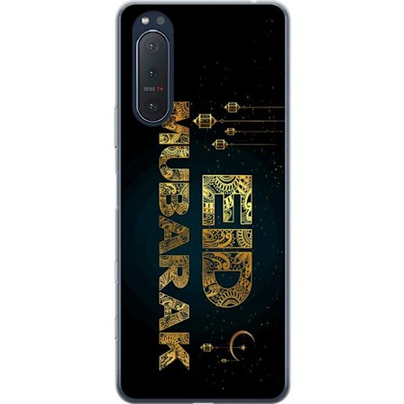 Yhteensopiva Puhelinkuori Sony Xperia 5 II Kultainen ramadan-aiheinen motiivi, jossa on koristeellista typografiaa, lyhtyjä, puolikuu ja tähtiä tum