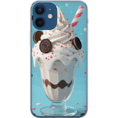 Kompatibelt Mobilskal till Apple Apple iPhone 12 mini Milkshake affisch glass efterrätt kex grädde Oreo sötsaker godis kawaii blå bakgrund konst