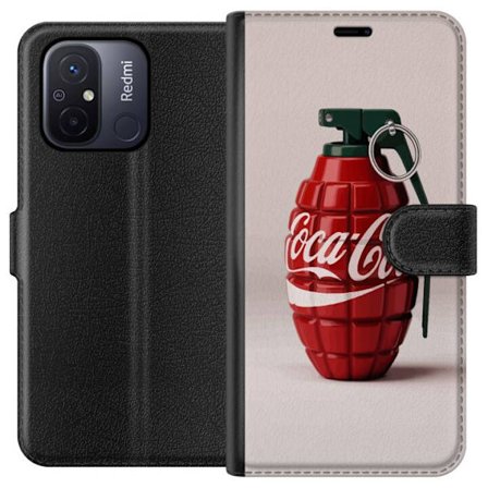 Kompatibel Tegnebogsetui til Xiaomi Xiaomi Redmi 12C Kunstnerisk illustration af Coca Cola granatæble i rødt og grønt, pop art inspireret motiv med