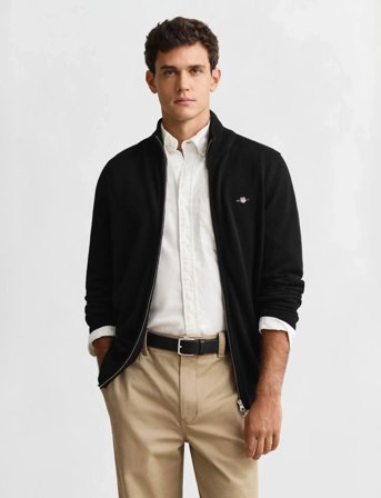 GANT Casual Cotton Zip Cardigan - Black - M