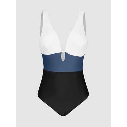 Dam Plunge V-ringad Färgblock Monokini Baddräkt Blå L