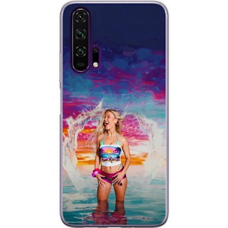 Kompatibel Mobilcover til Honor 20 Pro Blond kvinde i farverigt strandtøj, der leger i havet ved solnedgang