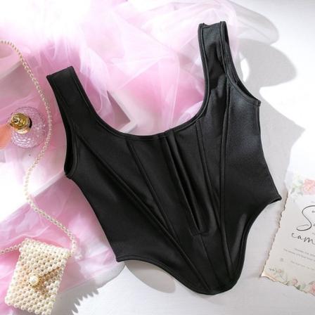 Rosa Suspender Top Y2K Linnen SVART S Black S