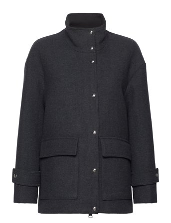 High Neck Midi Wool Coat Black Mango