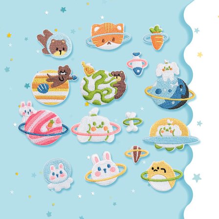 15 påstrykningsmerker med broderi og Animal Planet-design for