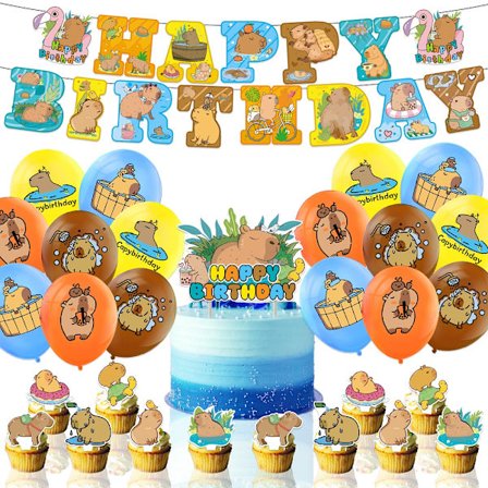 Capybara Theme Birthday Party Decorations Balloons Cake Topper Happy Birthday Banner Set