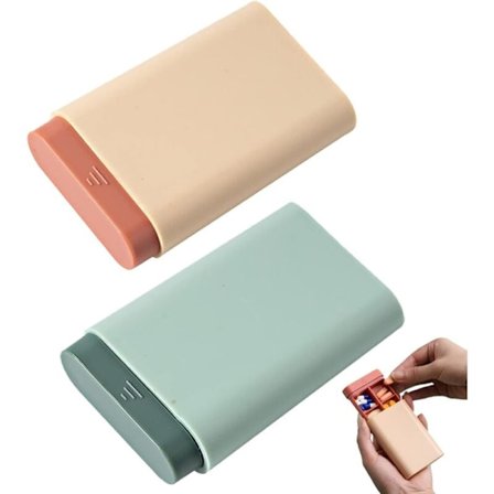 Reisepilleeske, 2 stk. MEDISINSK TRINN MEDISINER, 6-roms pillebokser, lommeeske for daglig reise medisin (grønn + ROSA)