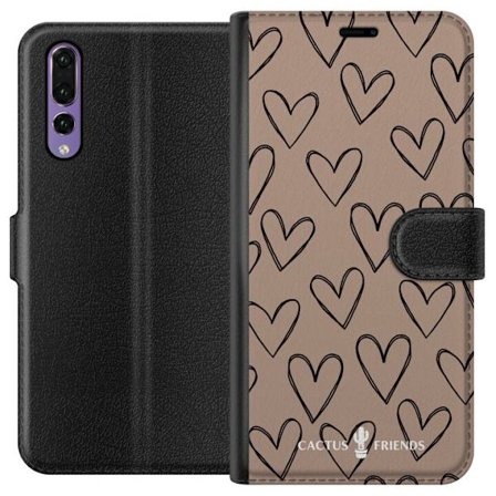 Kompatibel Tegnebogsetui til Huawei Huawei P20 Pro Cactus and Friends - Earthy Sketch Hearts