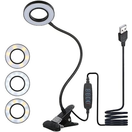 Led USB Boklampe, Clip-On Leselampe med 3 Fargemoduser, Justerbar Lysstyrke, Sengelampe med Klype