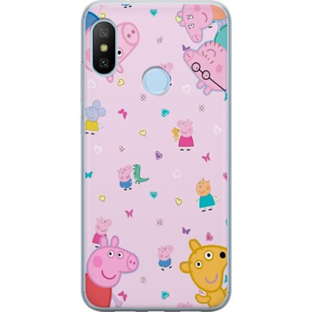 Kompatibelt Mobildeksel til Xiaomi Mi A2 Lite Peppa Gris med en baby i armene, mamma gris motiv i fargerik og myk barneillustrasjon med hjerter