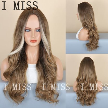 Brun Highlighter Blond Lockig Naturlig Syntetisk Peruk