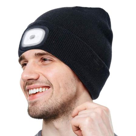 Stickad Mössa Med Led-ljus För Joggingvandring Black