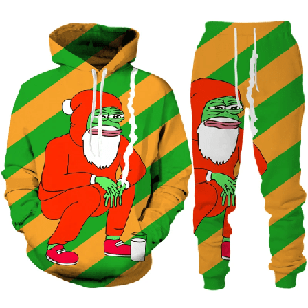 Julemand 3D Print Mand Kvinde Hættetrøje + Bukser 2 stk Sæt Nytårs Feriefest Casual Oversized Pullover Træningsdragt Sæt style 9 150