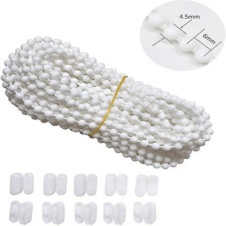 10 Meter Rullegardinssnor, Perlekedesnor med 10 Styk Gardinforbindelseskoblinger til Udskiftning af Rullegardiner, Venetianer Reparationstilbehør