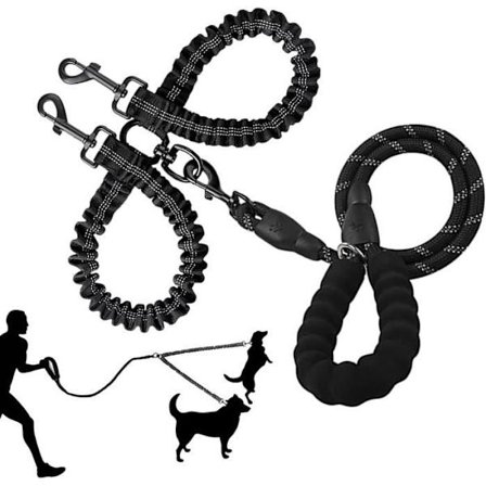 (Sort) Dobbelt Anti-Tangle Hundesnor - Ikke specificeret - 120 cm - Nylon - Til 2 Hunde - Sort