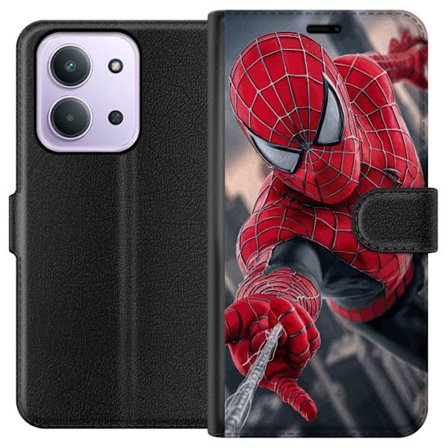 Kompatibelt Plånboksfodral till Xiaomi Xiaomi Redmi 15C Dynamisk Spider-Man-illustration i actionperspektiv, superhjältetema med rörelseekonomi och