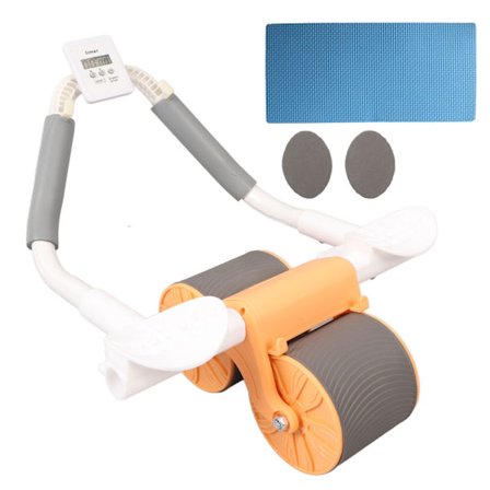 Ab-øvelsesrulle med automatisk tilbagespring, gulvvenlig telefonholder, dobbelthjulet maverulle med knæmåtte til hjemmet