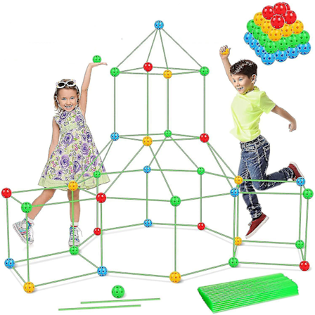 87 stk. Børne Fort Byggesæt Slot Tunnel Telt DIY Samling Byggelegetøj Til Børn Udendørs Aktiviteter Sæt Gave Dz