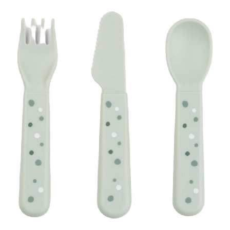 Done by Deer Foodie cutlery set Happy dots Green Mata & äta Grön H: 12 cm