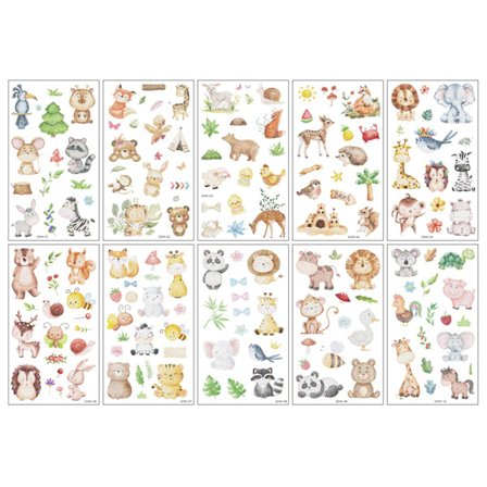 10 ark trendy tatoveringer til børn med dyremotiver, dyremotiver, børnetatoveringer, hudvenlige børnetatoveringer til at sætte på