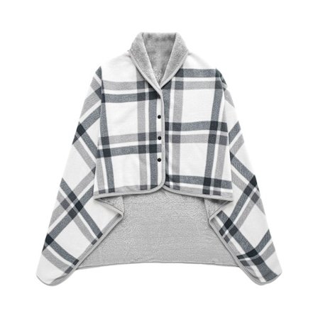 Dame Fleece Poncho Plaid Fleece Sjal Vinter Varm Kappe Med Knapper Plaid Tæppe
