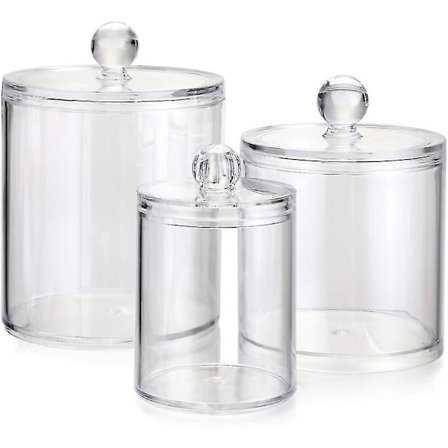 3 storlekar apoteksburkar - Genomskinliga badrumsförvaringsbehållare i akryl med lock