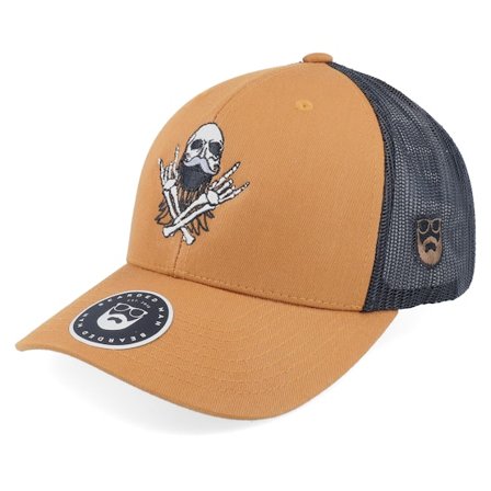 Bearded Man - Bearded Rockstar Scull Caramel/Black Trucker Trucker Brown Cap - @ Hatstore