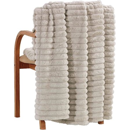 Varm och gosig fuskpälsfilt, mjuk randig fleecefilt för soffa säng vardagsrum, beige - enkel - 130 x 150 cm