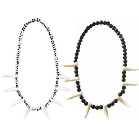 Set med 2 grottmän halsband pärlhalsband hänge tand smycken vilda halsband