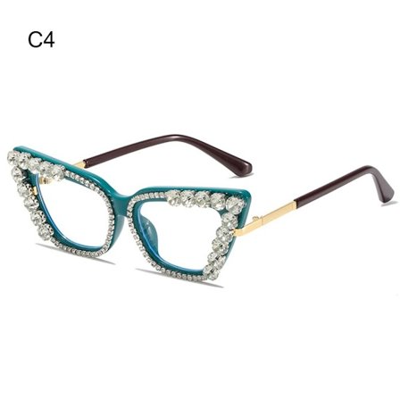 Naisten tekojalokivi Cat Eye kirkkaat linssilasit Naisten silmälasit