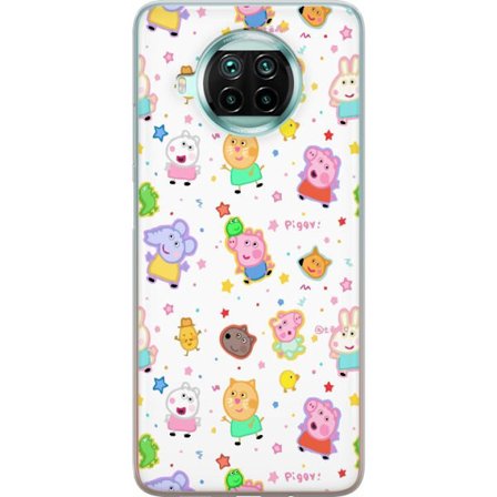 Yhteensopiva Puhelinkuori Xiaomi Mi 10T Lite 5G Värikkäät piirretyt eläinhahmot leikkisässä tyylissä tähtien ja pisteiden kera vaalealla taustalla