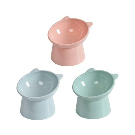 Forhøjet Pet Skål Kat Hund Mad Vand Høj Fod Anti Opkastning Tiltet Skål Blå